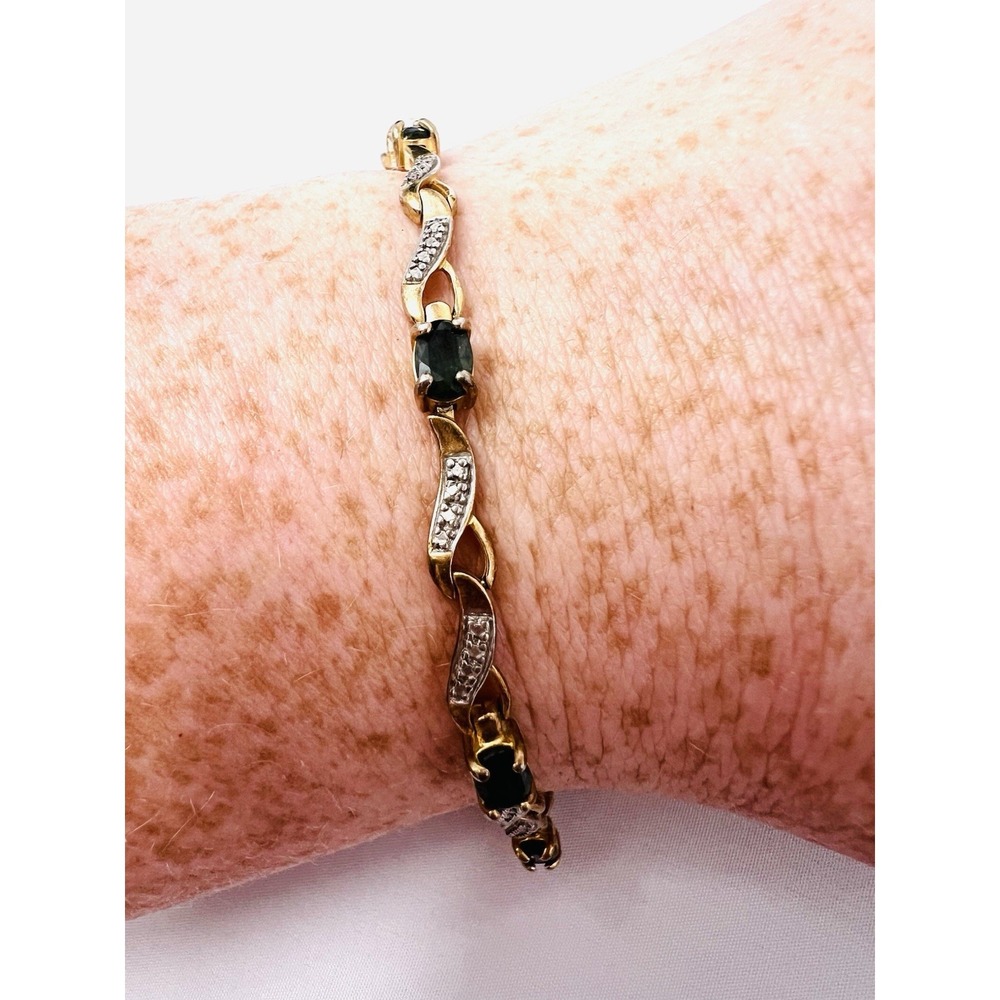 Vintage Gold Vermeil Sterling Silver Blue Sapphire Accent Tennis Bracelet 7.5